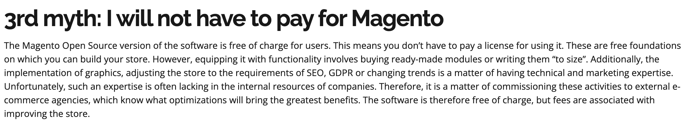 mity na temat Magento Open Source (źródło GATESOFT)